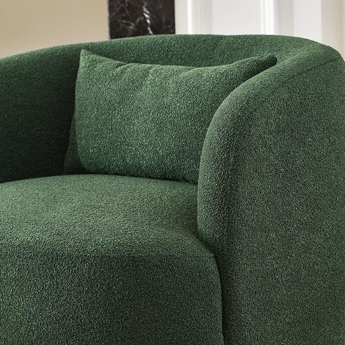 KINWELL 34" Wide Boucle Swivel Barrel Chairs Set of 2, No Assembly Round Upholstered Armchairs Accent Chairs Single Sofa Chair with Toss Pillow for Living Room and Bedroom, Green
