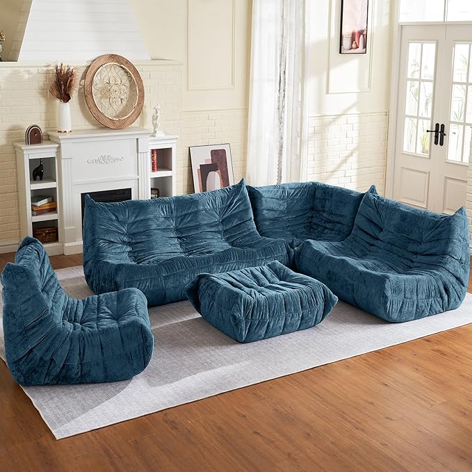 HABUTWAY Bean Bag Chair, Giant Bean Bag Chairs for Adults, Bean Bag Sofa with Filler Faux Fur, Memory Foam Bean Bag Couches Fireside Lazy Sofa for Living Room, Bedroom, Office (Navy Blue)