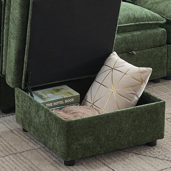Abbrevi 27" Large Square Ottoman with Storage, Modern Upholstered Footrest with Anti-Slip Legs for Couch Coffee Table Living Room, Bedroom, Entryway, Chenille Green