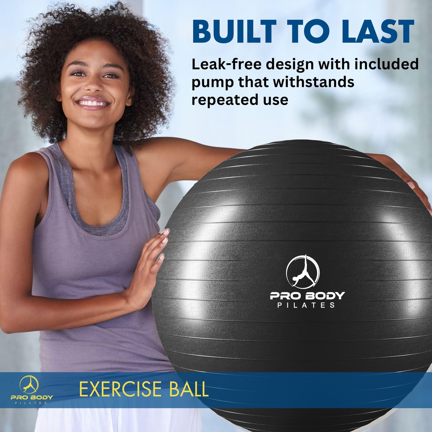 ProBody Pilates Exercise Ball - Multiple Sizes Gym Grade Balance Ball for Fitness, Workout, Pregnancy & Physical Therapy, Stability Yoga Ball Chair (Black, 45 cm)