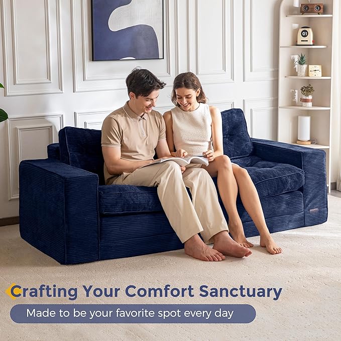 MAXYOYO Convertible Sofa Bed, Pull Out 3 Seater Sleeper Sofa, 2 in 4 Folding Couch Bed, Fold Out Floor Couch with Pillows for Living Room Bedroom Lounge, Navy