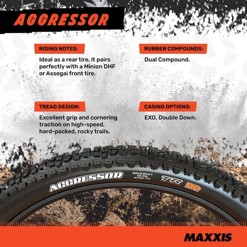 Aggressor Mountain Bike Tire - 29x2.50WT, 63-622, Dual, EXO, Tubless Ready, WT, Bundle with Cycle Crew Tire Lever