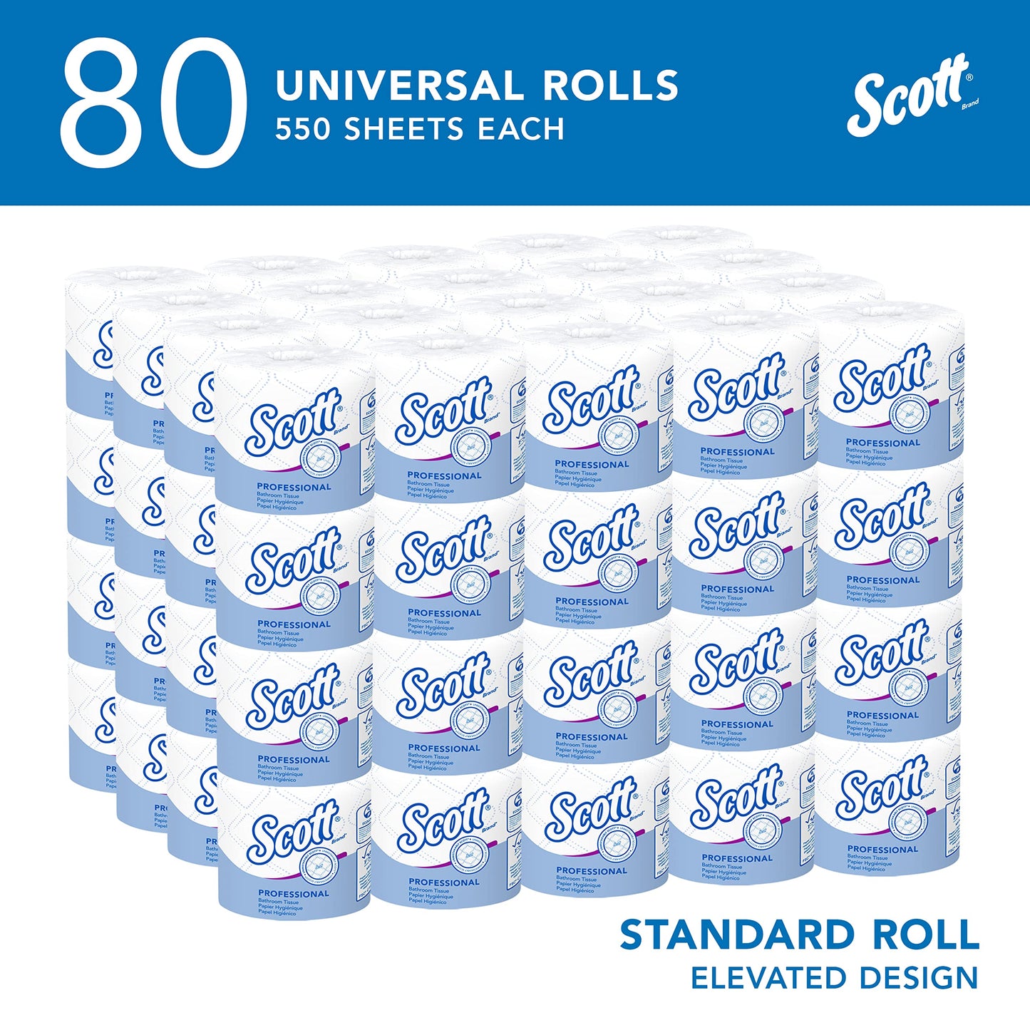 Scott Professional Standard Roll Toilet Paper, Bulk (04460), 2-Ply, Elevated Design, White, Individually Wrapped (80 Rolls of 550 Sheets, 44,000 Sheet Total)