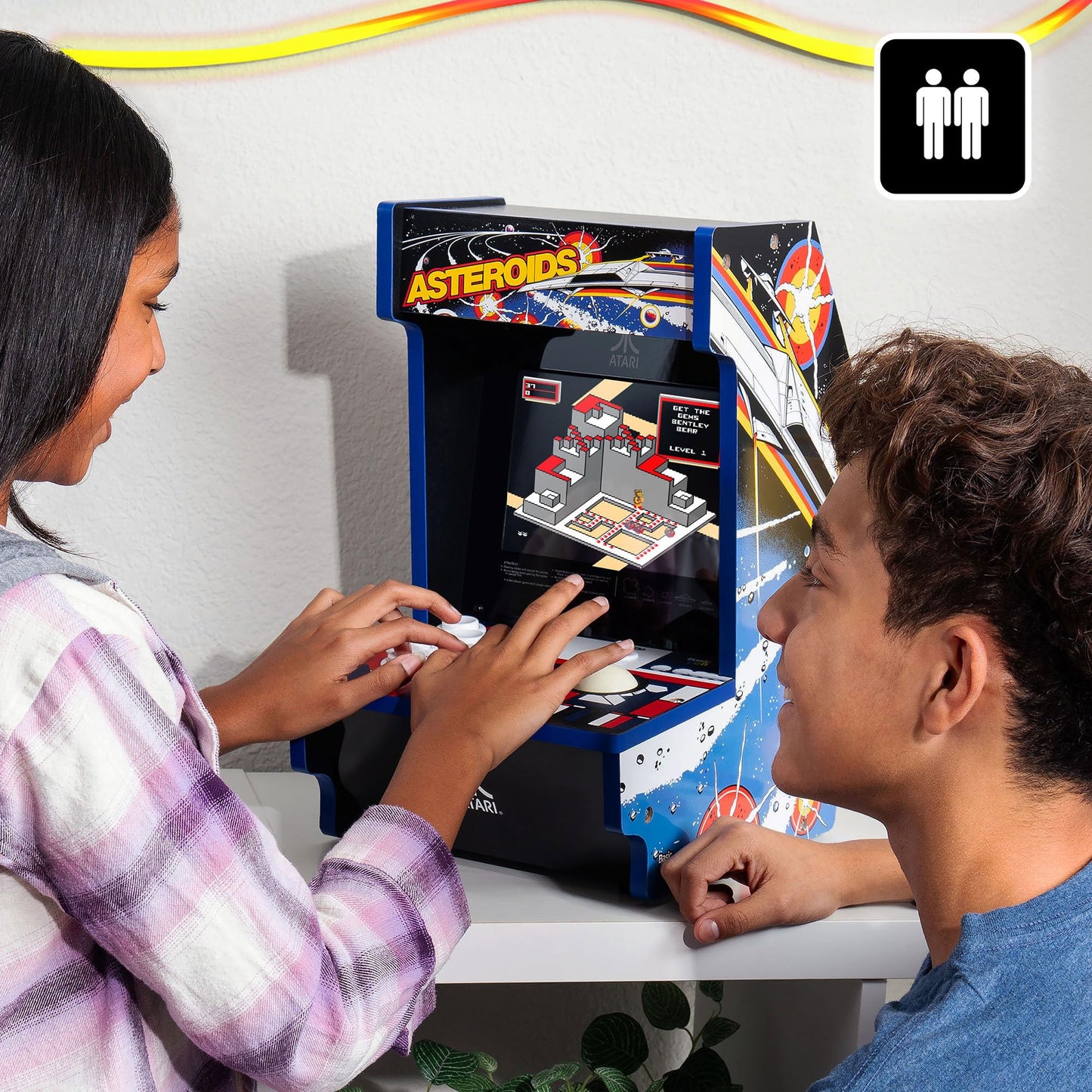 Arcade Classics - Atari Asteroids Counter Series Game Machine, 5 Games, 8" Liquid Crystal Screen - Mini Cabinet, Portable Gaming, Retro, Countertop Console, Basement Decoration, Man Cave