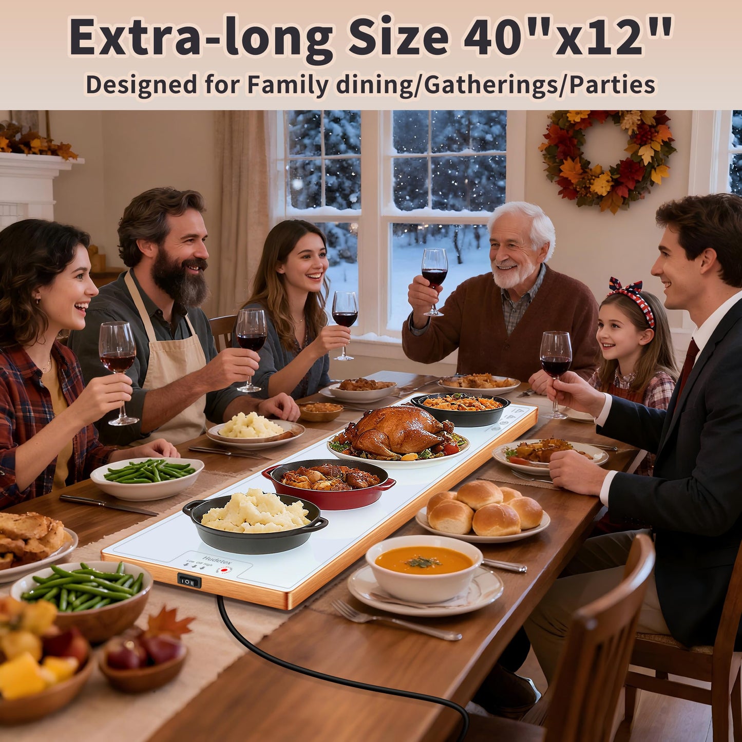 Warming Mat for Food (Extra Long 40"x12"), Warming Trays for Buffets Party & Daily Use, Temperature Control Food Warmer, Full Surface Warm Tempered Glass Food Warming Mat, White Electric Warming Tray