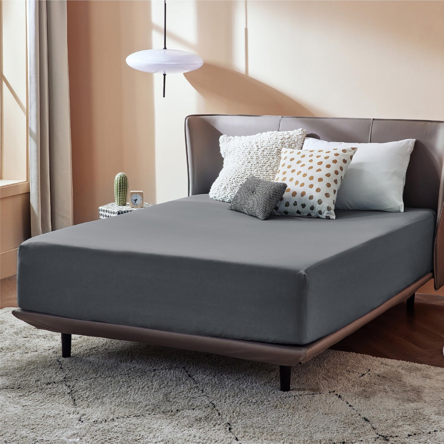 Bedsure Fitted Sheet Queen Size Only - Brushed Microfiber Bed Sheets, Ultra Soft & Breathable, Fade Resistant & Easy Care (Grey, 60x80+16 Inches, 1 Piece)