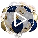 Navy Blue and Gold Confetti Balloons, 50 pcs 12 inch Pearl White and Gold Metallic Chrome Birthday Balloons for Celebratio...