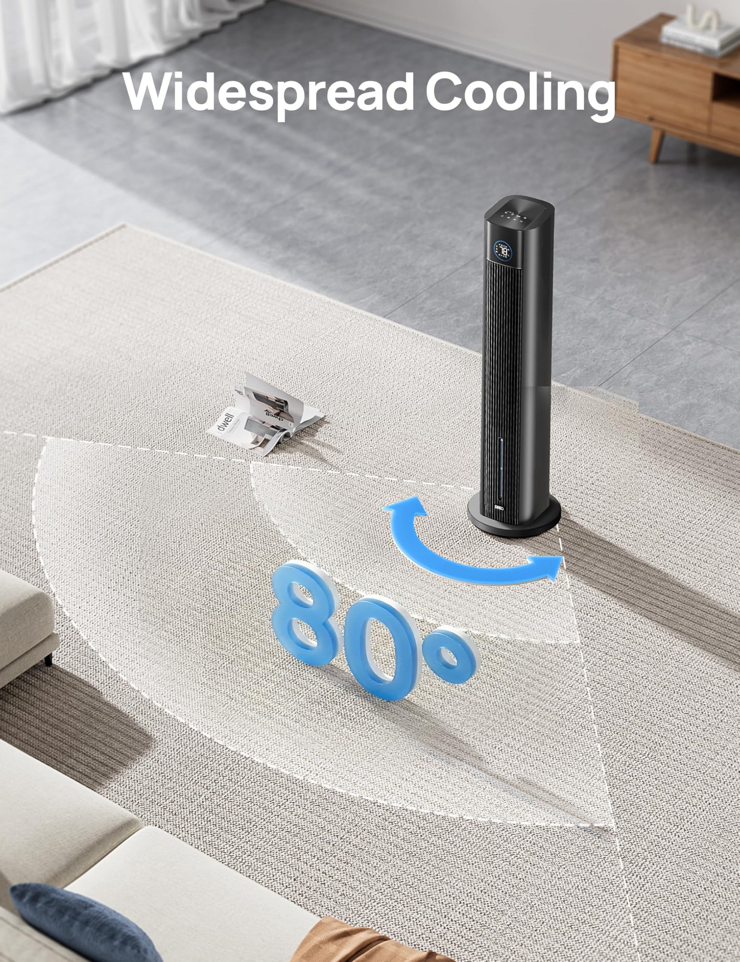 DREO Tower Fan for Bedroom, 43" Cooling Fans That Blow Cold Air 2026 Upgraded, Evaporative Air Cooler, Quiet 80ยฐ Oscillating Floor Fan, Easy Cleaning, APP Control, 4 Modes & 4 Speeds, 12H Timer, Black