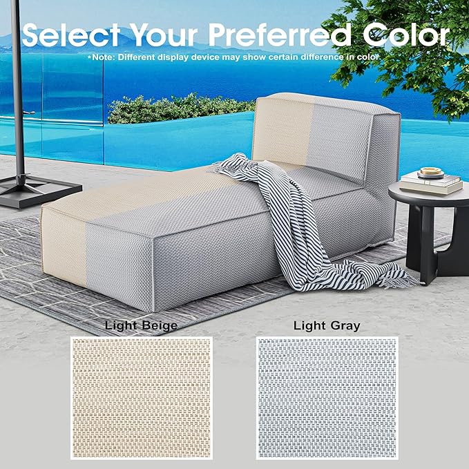 OPEAK Outdoor Bean Bed Chair Sun Lounger, Outdoor Couch Sofa for Patio & Pool, Foam Filling Day Bed Furniture, Comfy Lazy Sofa for Outside, Water-Resistant Seating Lounge Chair, Light Grey