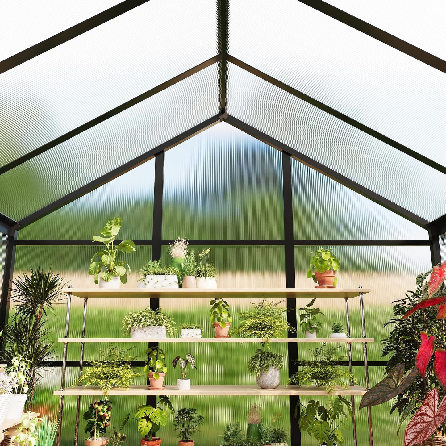 GarveeHome 6X10 FT Greenhouse for Outdoors, Walk-in Greenhouse Kit with Aluminum Frame, Polycarbonate Panels, Adjustable Roof Vent, Sliding Door, Secure Lock for Outside Garden, Patio, Backyard