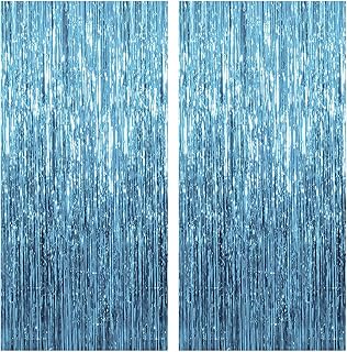 2 Pack Blue Streamers Party Decorations Fringe Backdrop Ocean Themed Decorations Foil Curtain Backdrop Blue Birthday Ocean...