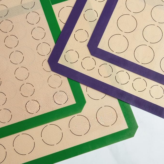Silicone Macaron Baking Mat, Green, Full Size 16.5 x 24.5 Inch, 40 Circle Template, Non-Stick, Heavy-Duty 1mm Fiberglass, Commercial Baking Mat