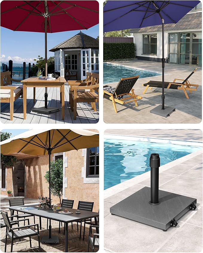 JOINHOM 42lbs Patio Umbrella Base with Wheels - Heavy Duty Outdoor Patio Market Umbrella Stand for Deck with Rollers, Poolside, Balcony, Wind-Resistant Design, Grey
