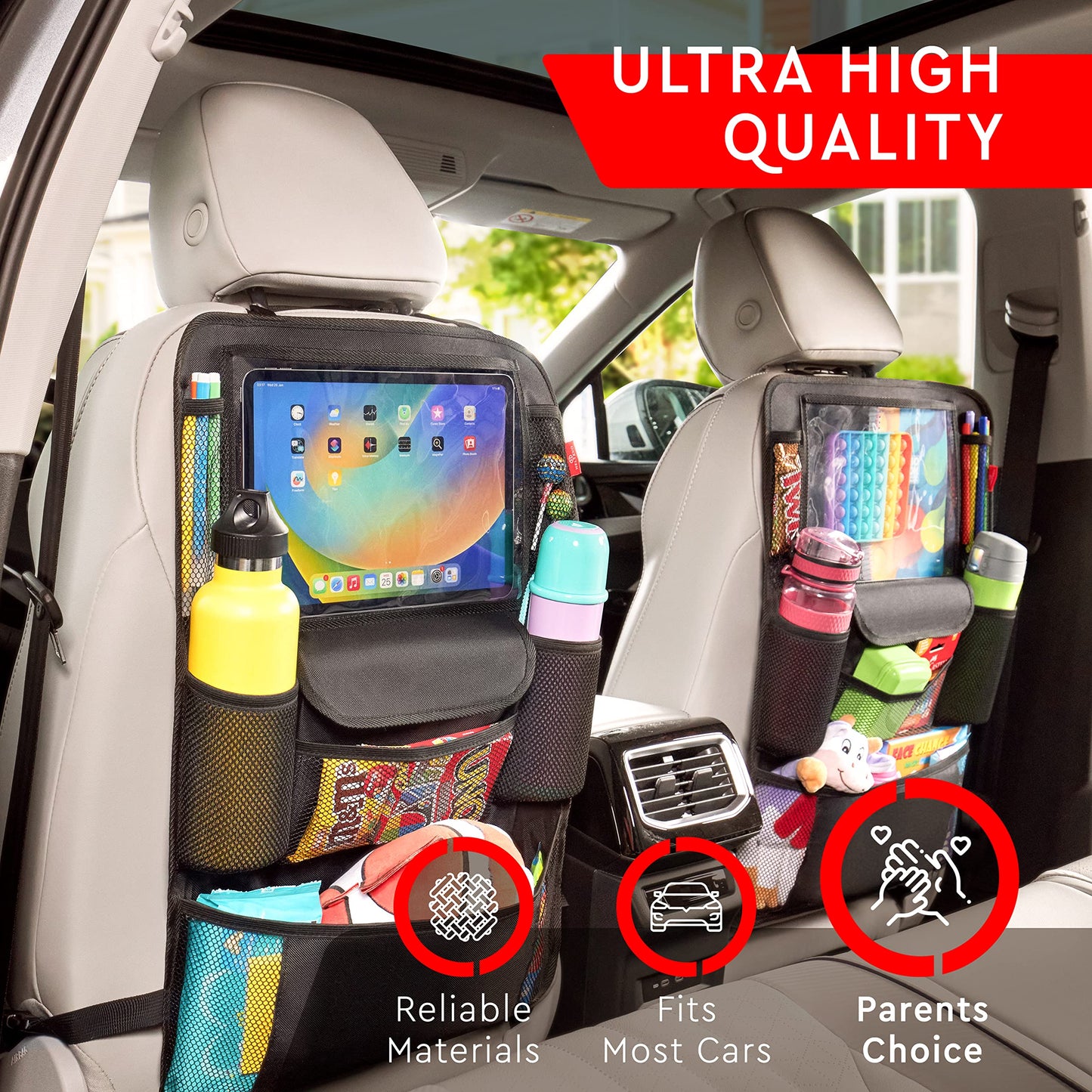 Helteko Car Seat Organizer, Ultra Version Kids Backseat Car Organizers and Storage, Waterproof Back Seat Protector Kick Mats with Tablet Holder 12 in, Car Accessories Interior and Travel Essentials.