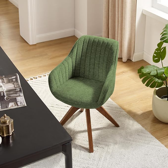 Art Leon Swivel Dining Chair - Mid Century Modern Fabric Upholstered Kitchen Dining Room Chair with Oak Wood Legs, Leisure Side Chair with Arms for Living Room, Green