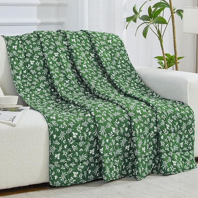 yescool Weighted Blanket for Adults (15 lbs, 60" x 80", Forest) Cooling Heavy Blanket for Sleeping Perfect for 140-160 lbs, Queen Size Breathable Blanket with Premium Glass Bead, Machine Washable