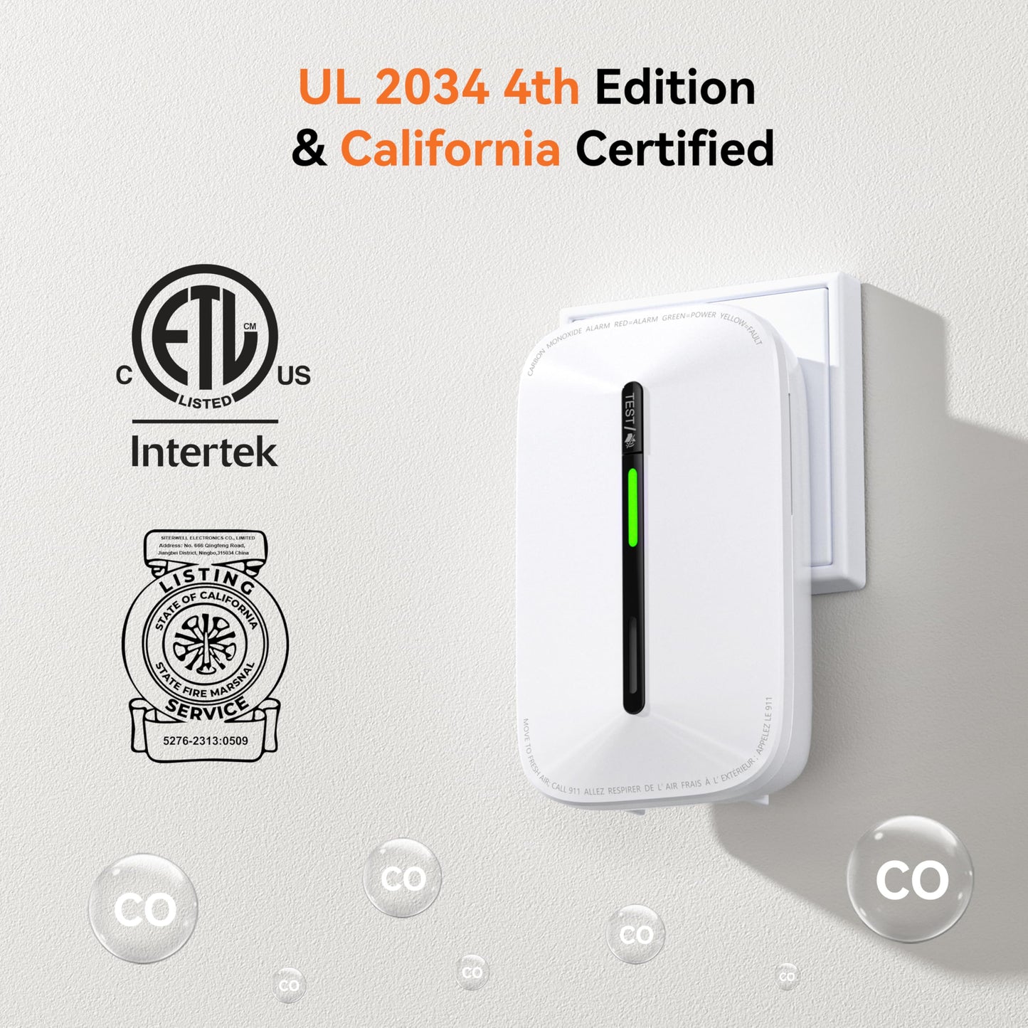 Jemay Carbon Monoxide Detector Plug-in,10-Year Battery CO Alarm with Electrochemical Sensor & Breathing Light, Loud Sound Warning, Portable CO Monitor for Home Office RV Travel Hotel, 2 Packs