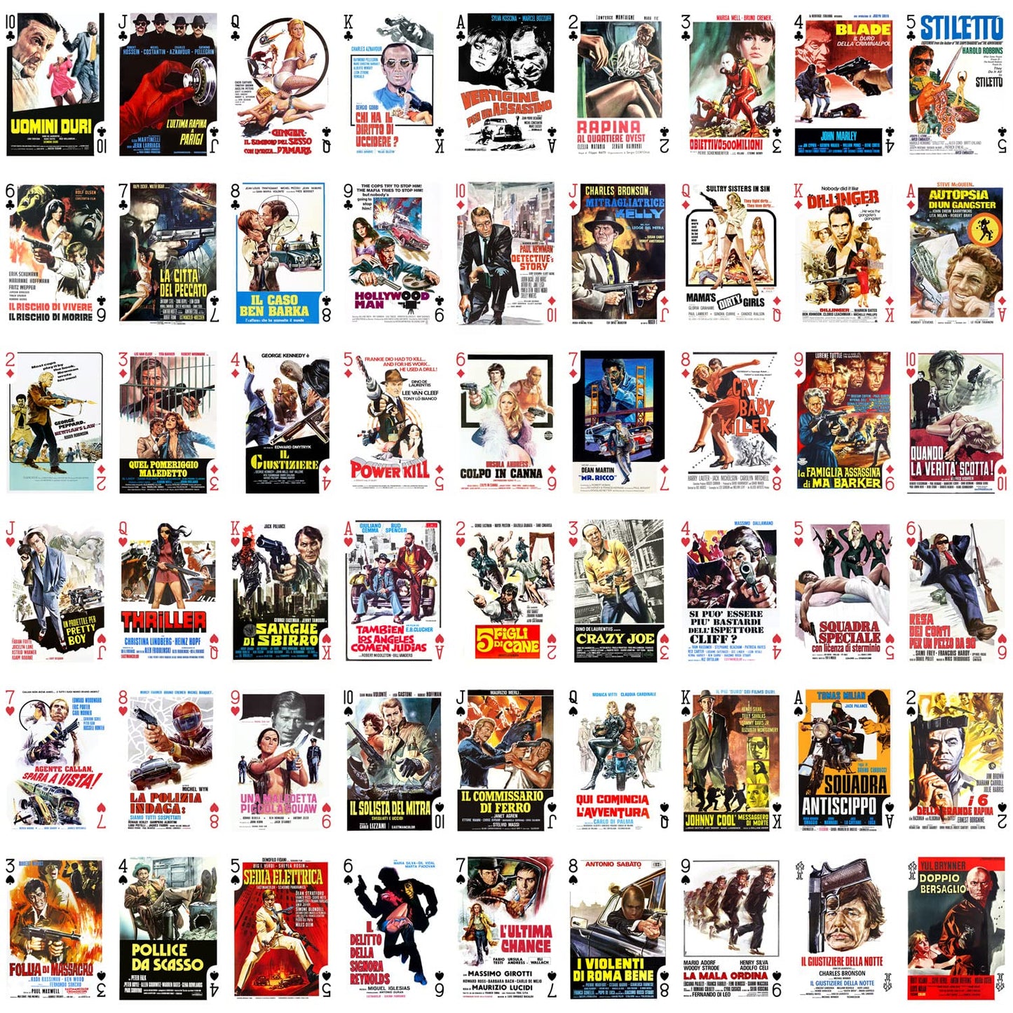 FLONZGIFT Crime Movies Playing Cards (Poker Deck 54 Cards All Different) Vintage Movie Posters Crime Detective Action Movies Film Noir