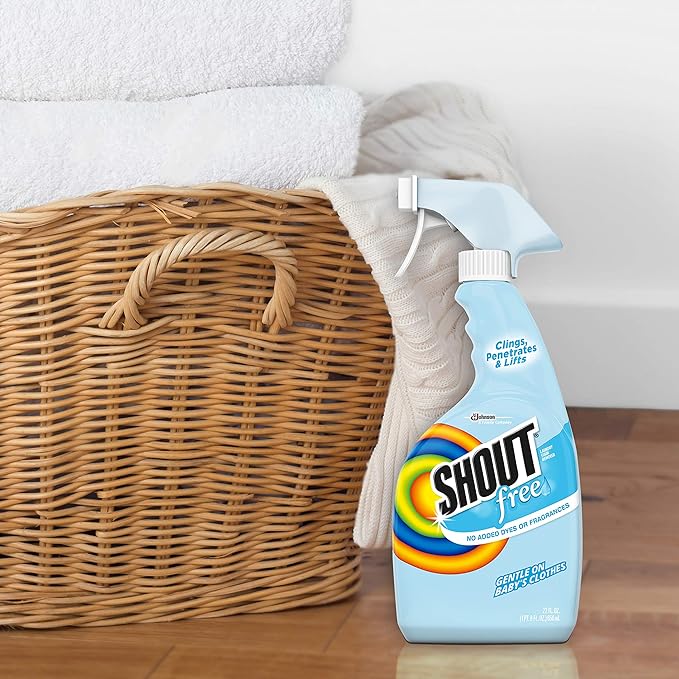 Shout Free Laundry Stain Remover Spray, Active Enzyme Formula is Fragrance, Bleach, and Dye Free, Removes Everyday Stains including Baby Stains - 22oz Spray