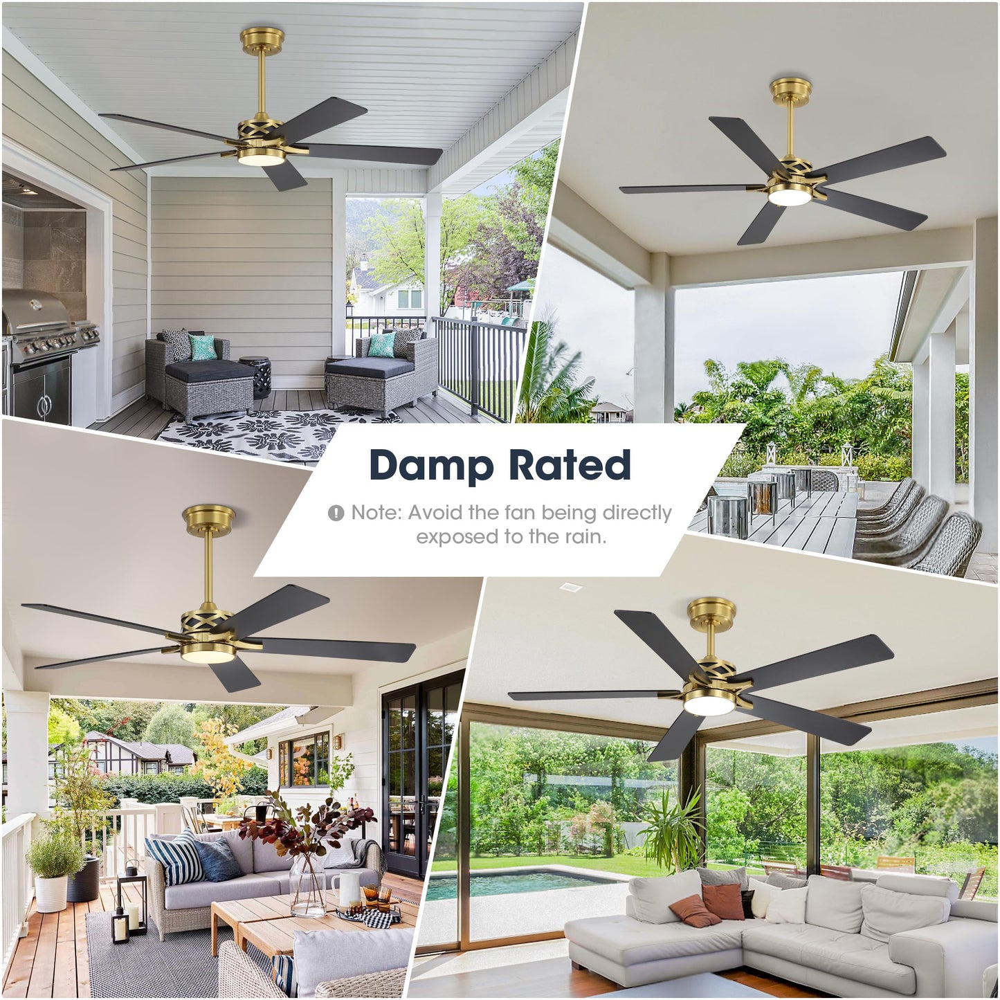 WINGBO 60" Smart Ceiling Fan with Lights and 3 Downrods, 5 Plywood Blades, 6 Speeds Reversible DC Motor, Works with Alexa and Google Assistant, 3CCT Dimmable LED Large Ceiling Fans, Brass and Black