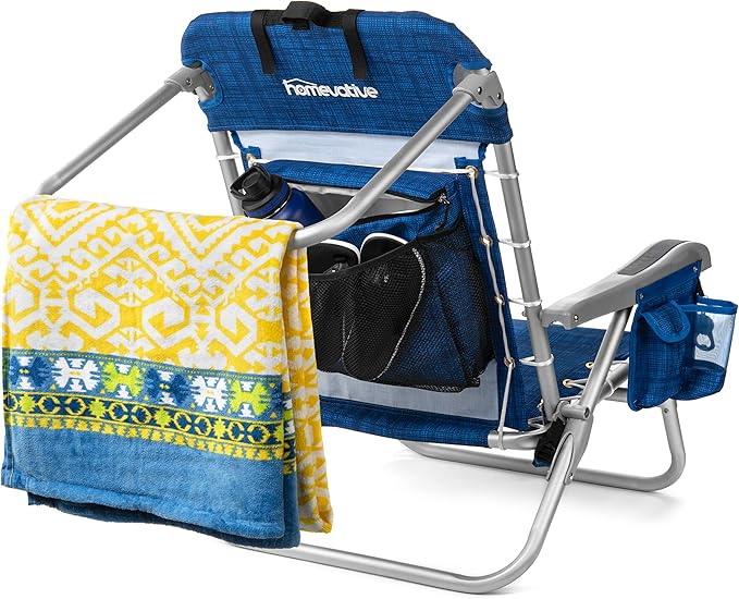 Homevative Cooler+ Folding Backpack Beach Chair with 5 Positions, Towel bar, XL Cooler Pouch, Storage Net, Cup and Phone Holder, Breeze, 2 Pack