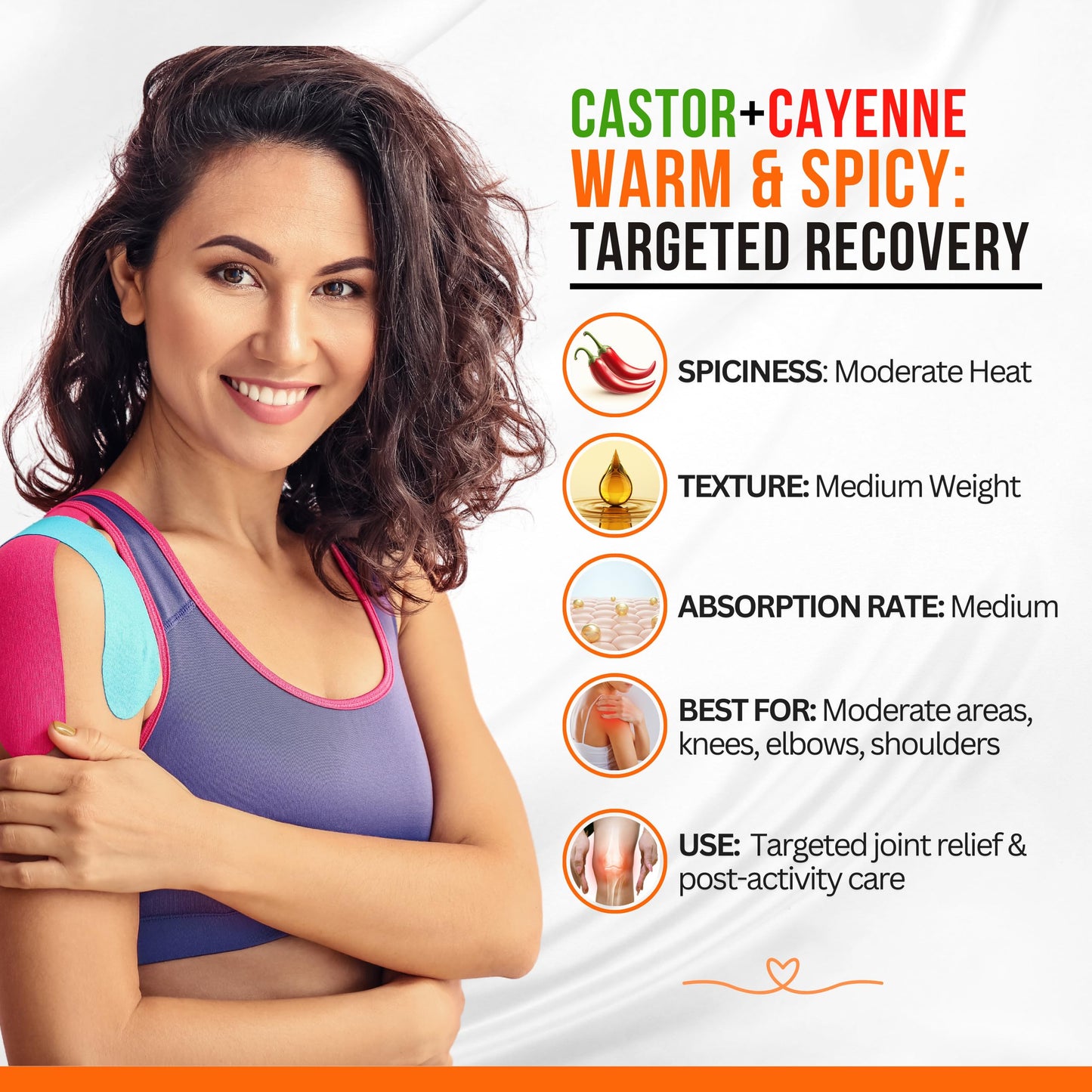 SELFWISE Organic Castor + Cayenne Joint & Body Oil - Warm & Spicy - Moderate Heat for Knees, Elbows, Shoulders & Post-Activity R