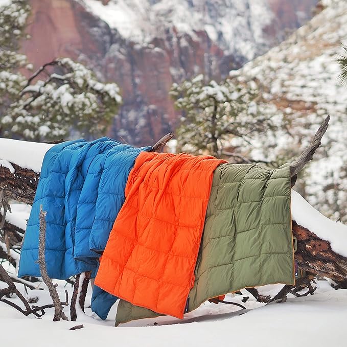 Get Out Gear Down Camping Blanket - Puffy, Packable, Lightweight and Warm | Ideal for Outdoors, Travel, Stadium, Festivals, Beach, Hammock | 650 Fill Power Water-Resistant Backpacking Quilt