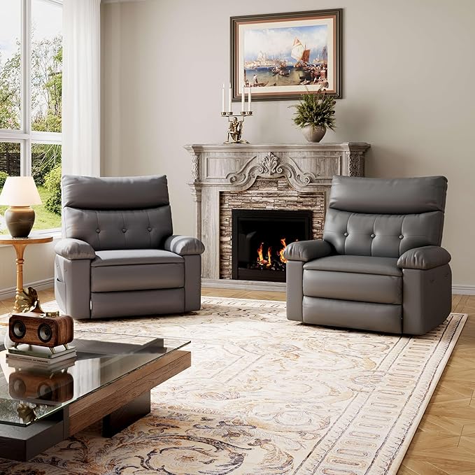 GarveeHome Extra Wide Recliner Chair - PU Leather Oversized Manual Recliner for Adults, Lazy Chair with 1.5X Sponge Comfort Arm and Back for Living Room, Bedroom