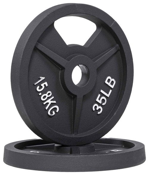Signature Fitness Olympic 2-Inch Cast Iron Plate Weight Plate for Strength Training and Weightlifting, Style #7, 35LB Pair