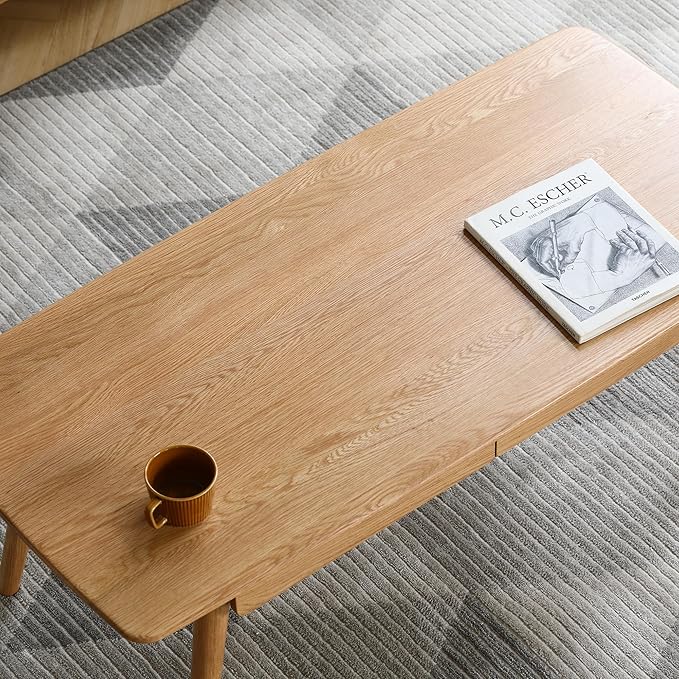 QKFF Solid Wood Coffee Table with Drawers - 100% North American FAS Grade Oak, Traditional Mortise and Tenon Craftsmanship, Low Table for Living Room & Home Office Eco-Friendly Finish