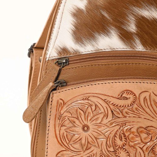 Merbaa Sunset Serenade Sling Cowhide Hair on Crossbody Bag - Hand Tooled Unisex Sling Backpack