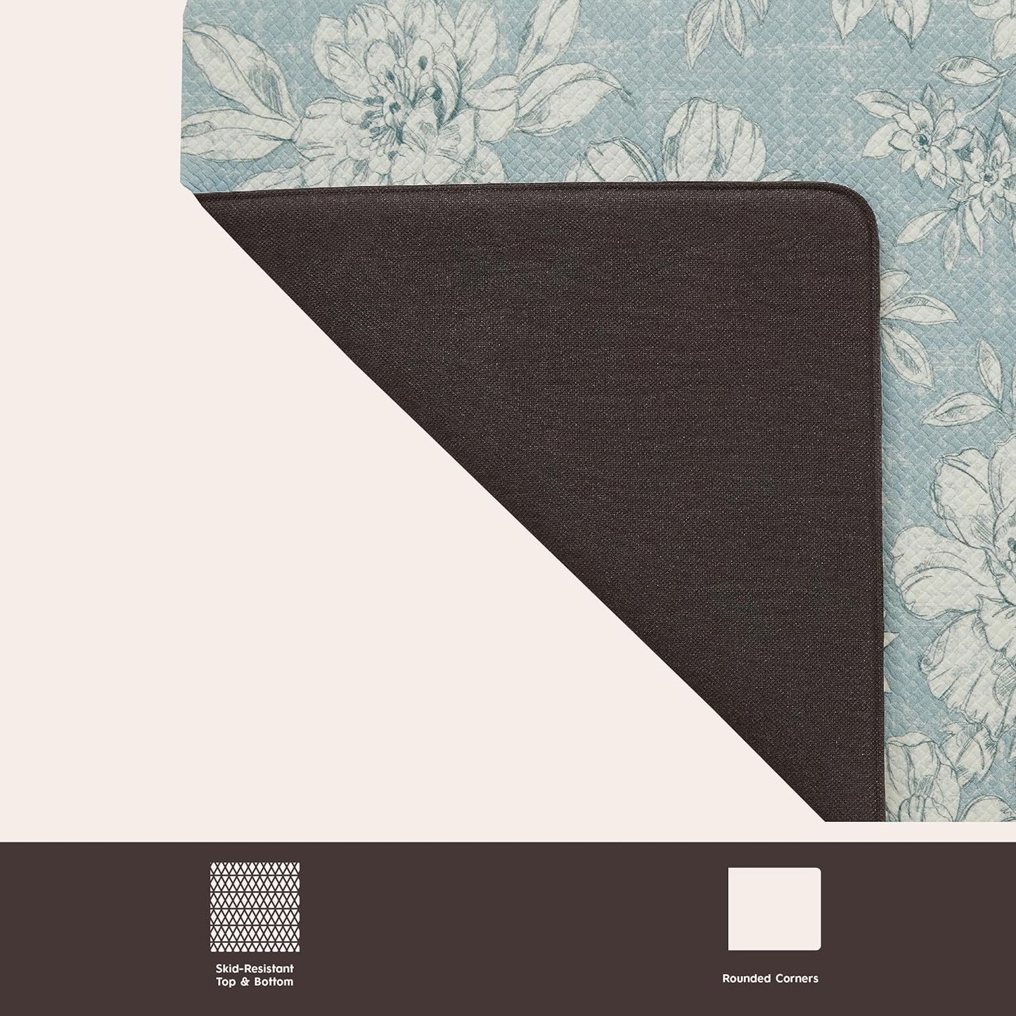 Laura Ashley - Anti-Fatigue Kitchen Mat, Iris Floral Design, Stain, Water & Fade Resistant, Cooking & Standing Relief, Non-Slip Backing, Measures 17.5" x 60", Light Blue