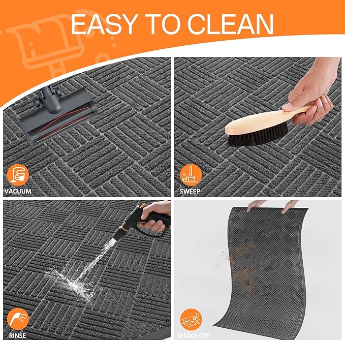 Indoor Outdoor Door Mat, 6’x 4' Doormat for Entryway, Rubber Backing Non Slip Front Door Mat Outside Entrance, Super Absorbent Commercial Floor Mat for Home Office, Gray