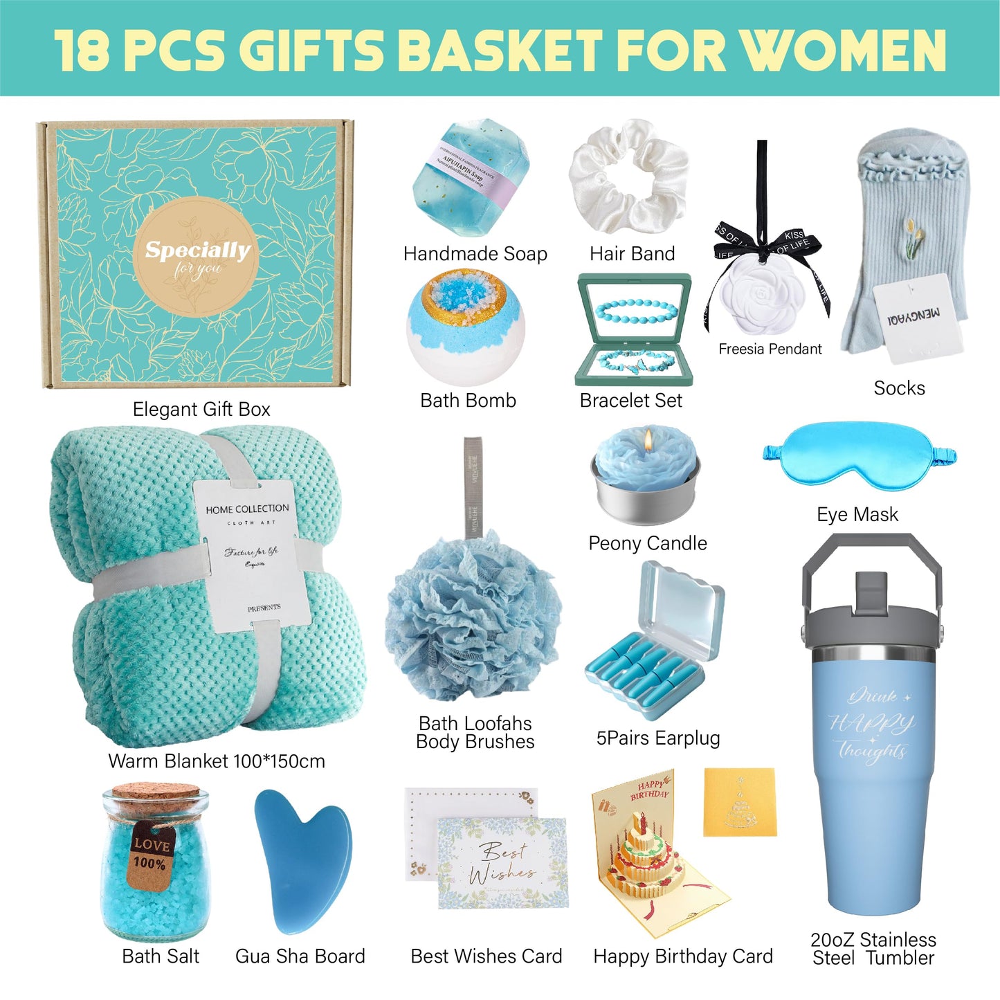 Birthday Gifts for Women Self Care Gifts Get Well Soon Gifts, Ocean Relaxing Spa Gifts Basket Care Package w/Luxury Flannel Blanket, Unique Idea for Mom Her Friends Sister Wife