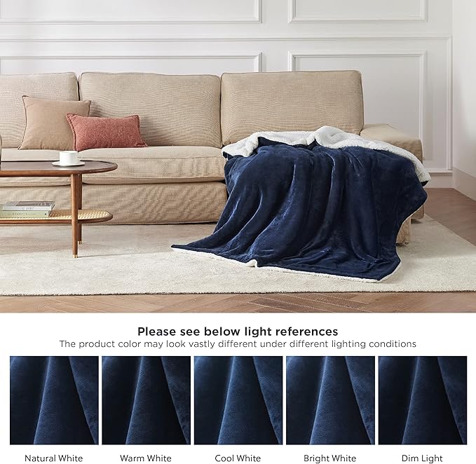 Bedsure GentleSoft Sherpa Fleece Throw Blanket for Couch - Thick and Warm Throw for Women and Men, Soft Fuzzy Plush Blanket for Winter, Non-Heated, Navy, 50x60 Inches