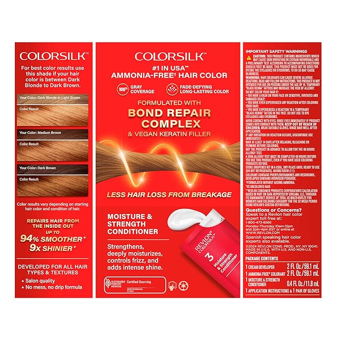 Revlon ColorSilk with Bond Repair Complex, Brown Permanent Hair Color, 100% Gray Coverage, Ammonia Free Hair Dye, Vegan Keratin, 57 Lightest Golden Brown (Pack of 3)