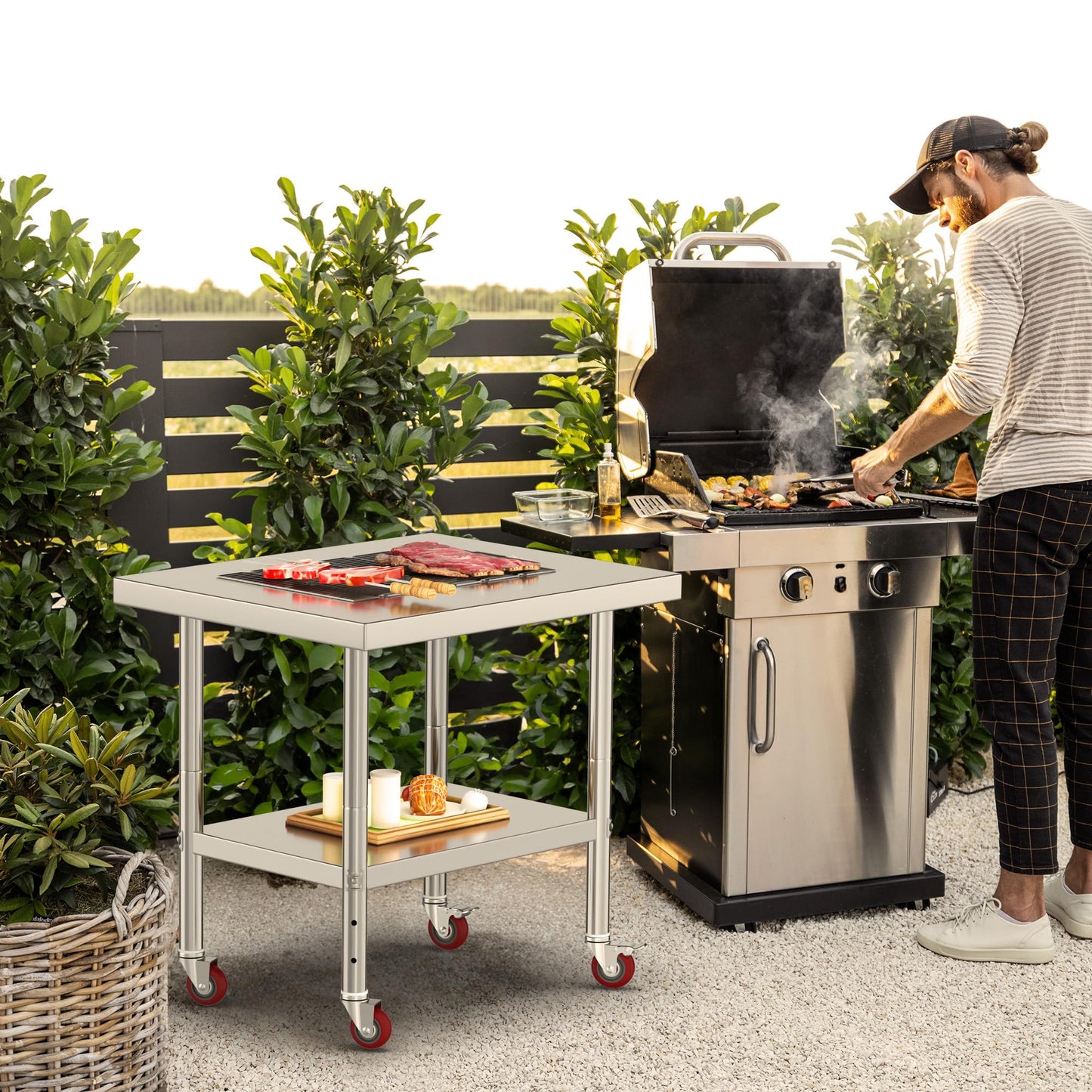 YITAHOME NSF Stainless Steel Table, 30" X 24" Work Table with Wheels, 2 Shelves Metal Prep Worktable for Home Kitchen Restaurant Garage Warehouse Outdoor