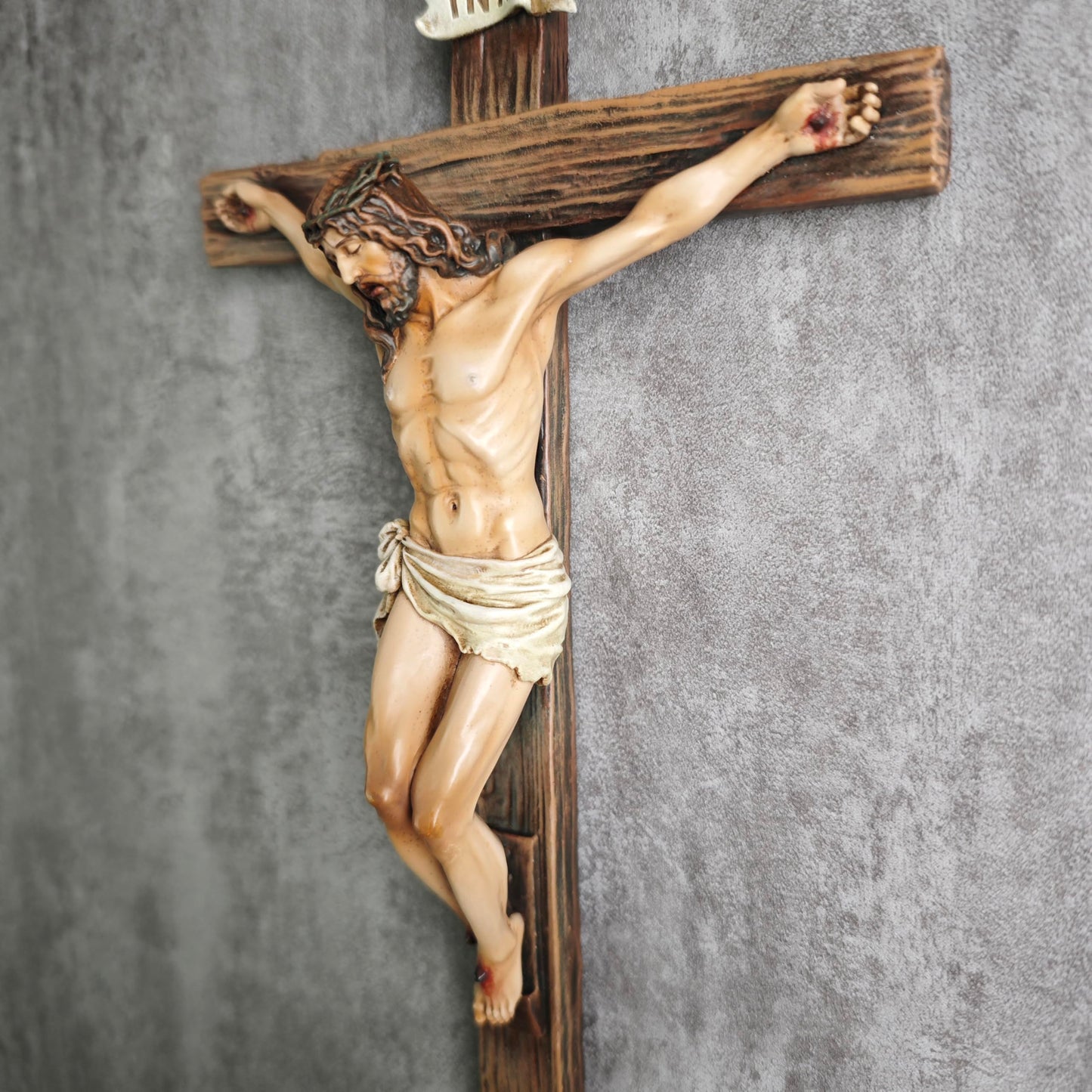 BC Catholic Crucifix Wall Cross, Jesus Christ Inspirational Home Décor, Religious Devout Gift, 10"H, Renaissance Sculpture Handmade by Buildclassic