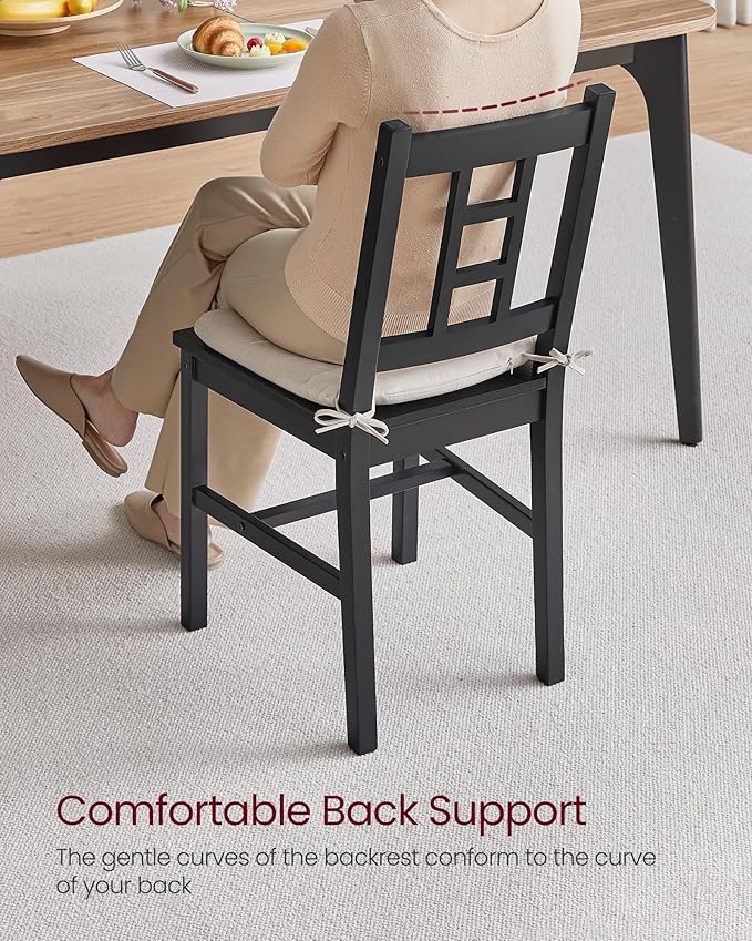 VASAGLE Wooden Dining Chairs, Set of 4, Kitchen and Dining Room Chairs, Removable Cushion, Curved Back, Each Supports 264 lb, Ebony Black UKDC150B14