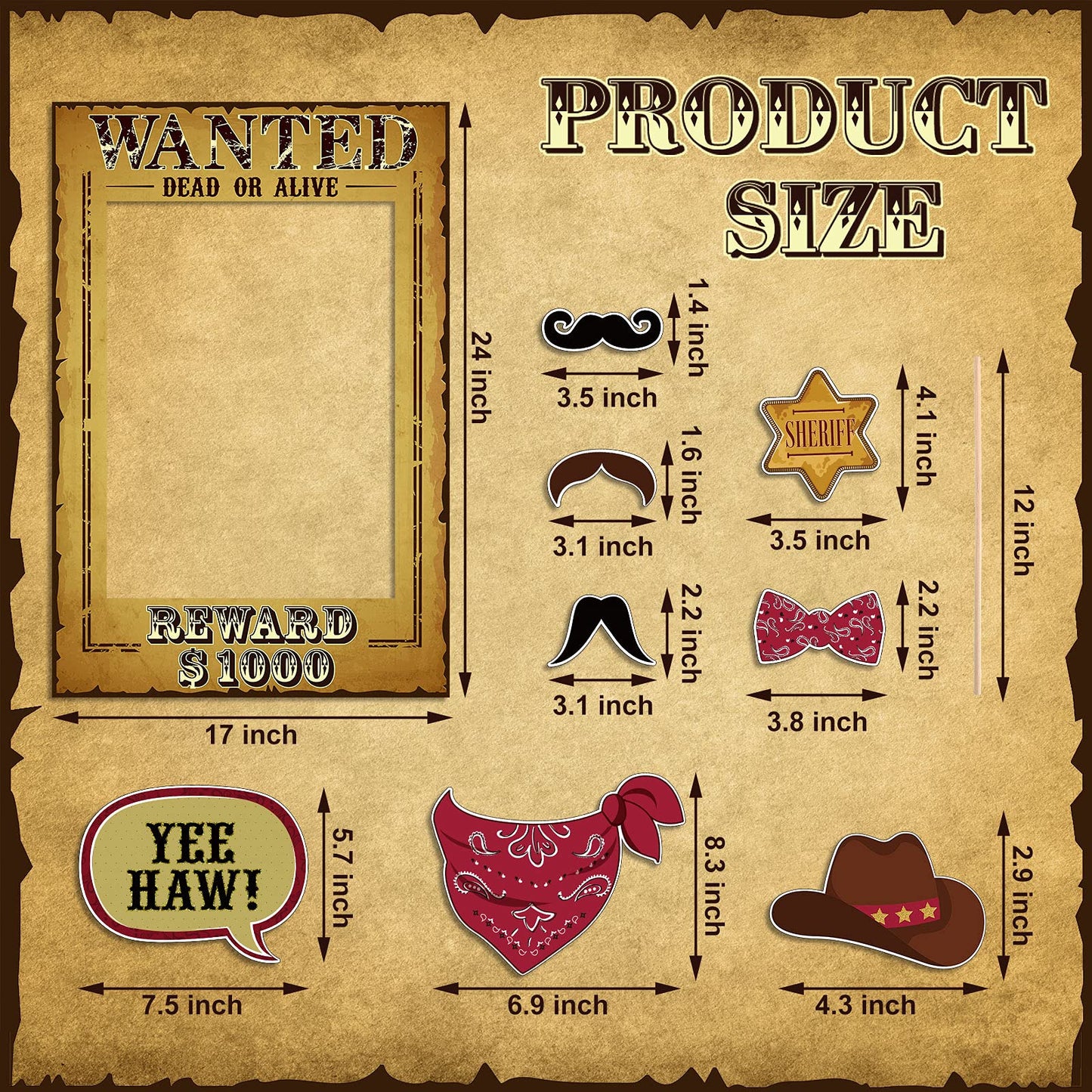 Blulu 9 Pieces West Wanted Photo Booth Prop Kit Cowboy Party Decoration Cowboy Theme Photo Prop Set Wild Western Selfie Booth Poster for Cowgirl Rustic Party Supplies, 23.62 x 15.74 Inch