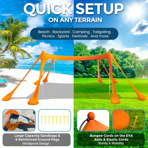 VIONMI Beach Canopy Beach Tent Pop Up Shade 10x10ft Sun Shelter UPF50+ with 8 Sandbags-2 Sand Shovel-4 Aluminum Poles-Ground Pegs-Portable Carrying Bag for Outdoor Family Camping Fishing Yard Picnic