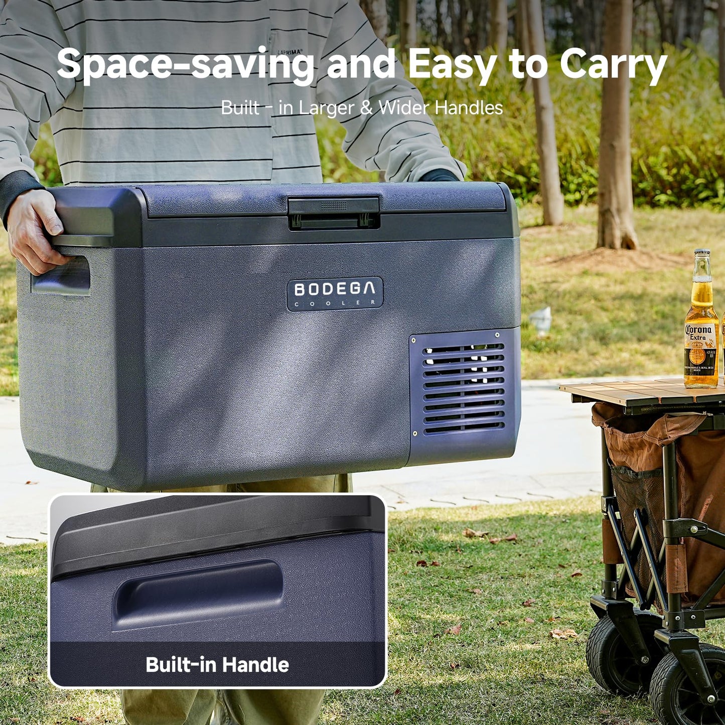 BODEGACOOLER 12 Volt Car Refrigerator, 42QT(40L) IPX4 Waterproof Electric Cooler, 31dB Ultra-Quiet Car Fridge APP Control with 12/24V DC 110-240V AC, -4โ~68โ, Portable for Truck RV Camping, Travel