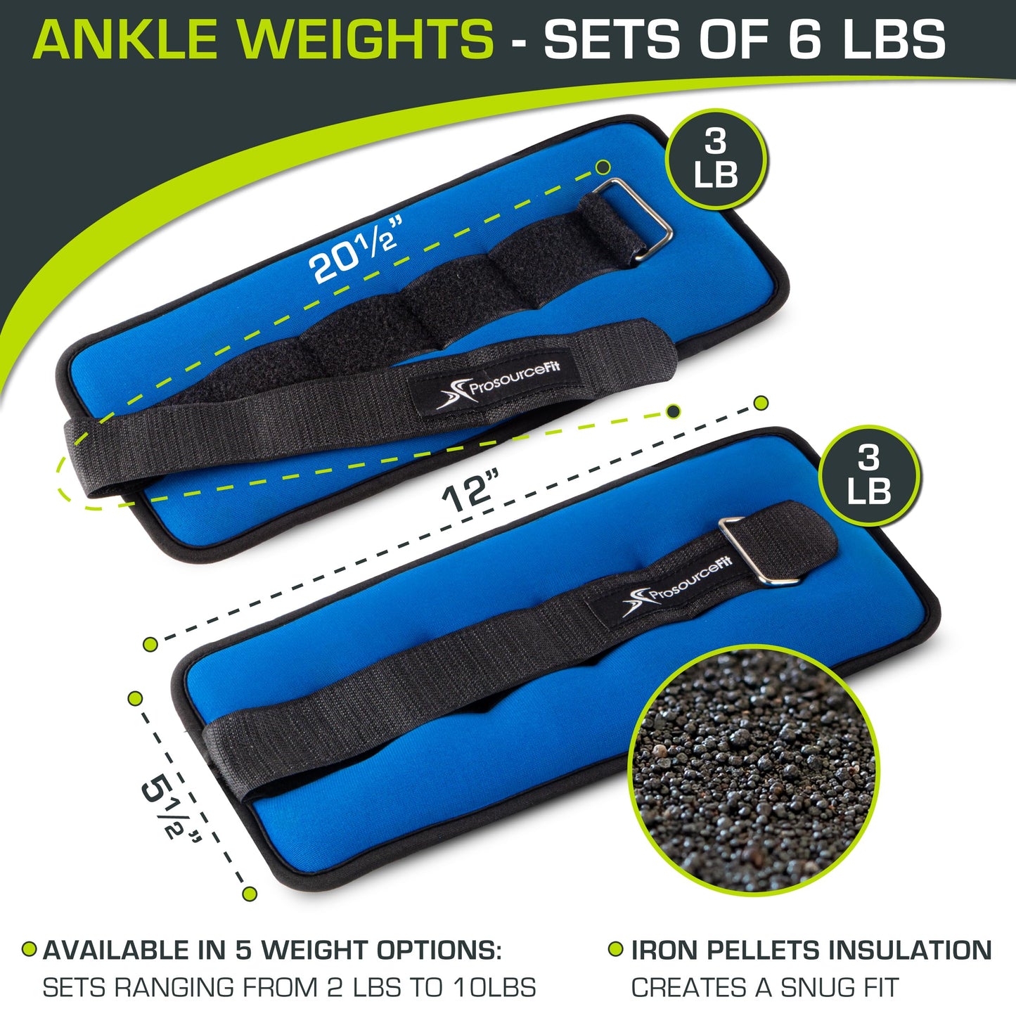 ProsourceFit Ankle / Wrist and Arm / Leg Weights Set of 2, Adjustable Strap for Men and Women, Blue 3 LB