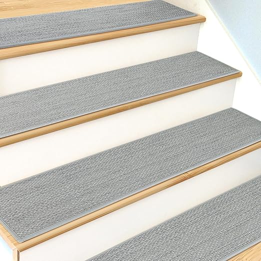 Stair Treads Non Slip for Wooden Steps Indoor 10" x 30" 15 Pack Extra Wide Stair Tread Carpet Stairs Runner, Step Pads with Reusable Adhesive for Dogs Kids Elders, Machine Washable, Light Grey