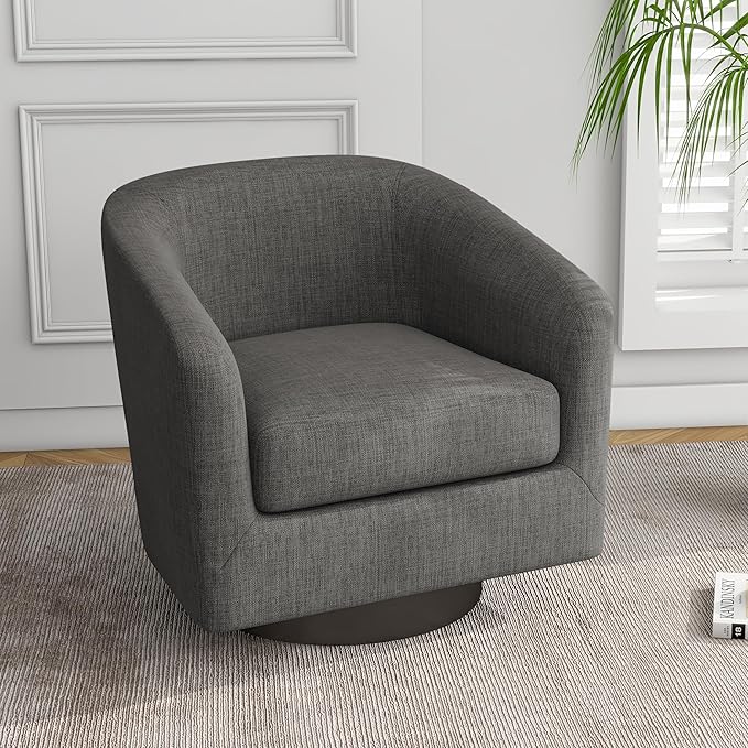 UIXE Swivel Barrel Accent Chairs Set of 2, Fabric Upholstered Armchair Modern Round Club Arm Chair for Living Room, Comfy Single Sofa Seating Bedroom Side Reading Seat for Home Office - Gray
