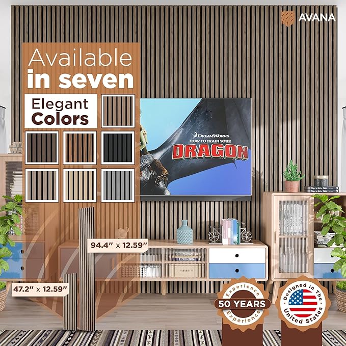 Avana Modern Acoustic Wood Wall Panels – 94.4 X 12.6 Inch Walnut Acoustic Panels 1 PC – Wall Panels For Interior Wall Decor For Homes, Offices, Studios – Sturdy And Durable Wood Panels For Wall
