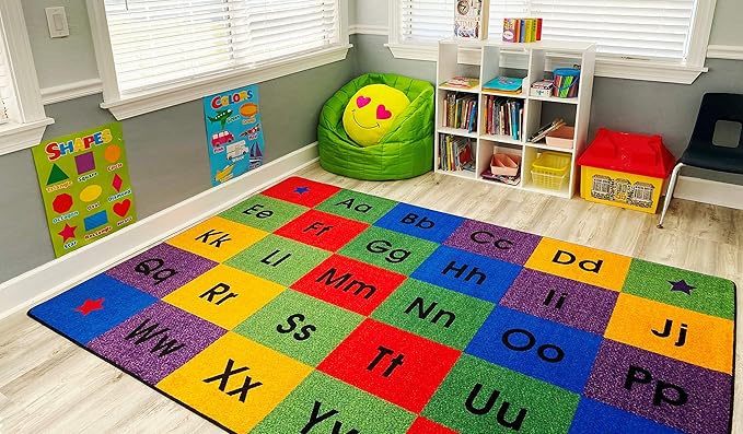 KIDCARPET.COM Row by Row Alphabet Classroom Rug, 7'6" x 12', Multicolored, Educational Classroom Rug, Kids Learning Play Mat | Area Rug for Bedroom or Playroom