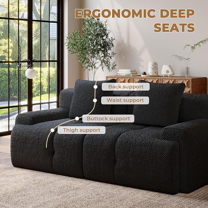 73" Modern Modular Sectional Sofa, 2 Seater Convertible Chenille Cloud Couch Sofa Set, Boneless Couches for Living Room with Ottoman, No Assembly Required, Black