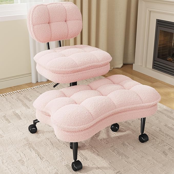 Ergonomic Cross Legged Office Chair, 360° Swivel Meditation Kneeling Chair with Wheels, ADHD Chair with Height Adjustable Seat for ADHD,Relaxation, Home Office,Pink