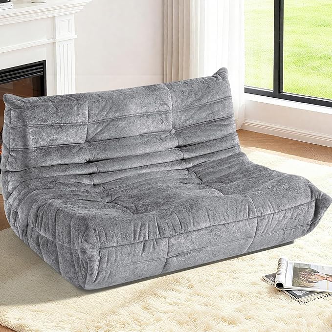 HABUTWAY Bean Bag Chair, Giant Bean Bag Chairs for Adults, Loveseat Fireside Chair, 2 Seater Lazy Bean Bag Sofa Memory Foam Couch for Living Room, Bedroom, Office (Light Grey)